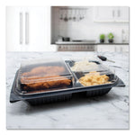 Hinged-Lid Dinner Box, 3 Compartments, 32 oz, 11.5 x 8.1 x 3, Black/Clear, Plastic, 100/Carton