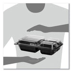 Hinged-Lid Dinner Box, 3 Compartments, 32 oz, 11.5 x 8.1 x 3, Black/Clear, Plastic, 100/Carton