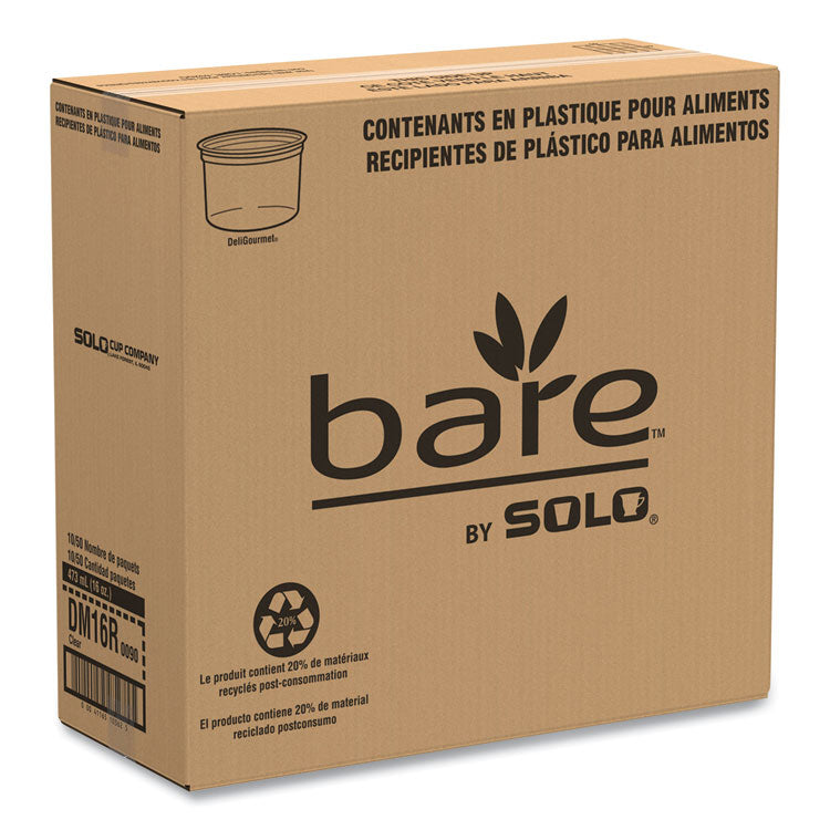 Bare Eco-Forward RPET Deli Containers, ProPlanet Seal, 16 oz, 4.6" Diameter x 3" h, Clear, Plastic, 500/Carton
