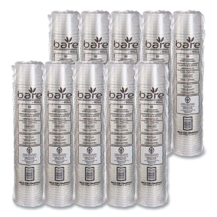 Bare Eco-Forward RPET Deli Containers, ProPlanet Seal, 16 oz, 4.6" Diameter x 3" h, Clear, Plastic, 500/Carton