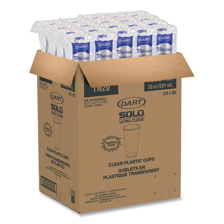Ultra Clear PETE Cold Cups, 20 oz, Plastic, Clear, 50/Sleeve, 20 Sleeves/Carton