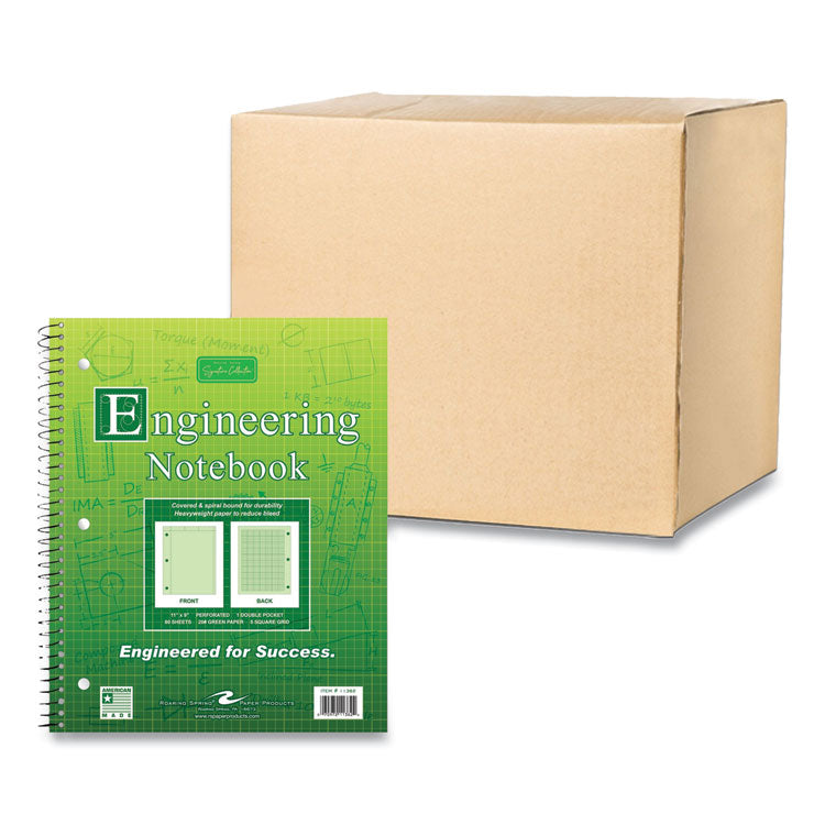 Wirebound Engineering Notebook, 20 lb Bond Paper Stock, Green Cover, (80) 11 x 8.5 Sheets, 24/Carton
