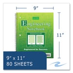 Wirebound Engineering Notebook, 20 lb Bond Paper Stock, Green Cover, (80) 11 x 8.5 Sheets, 24/Carton