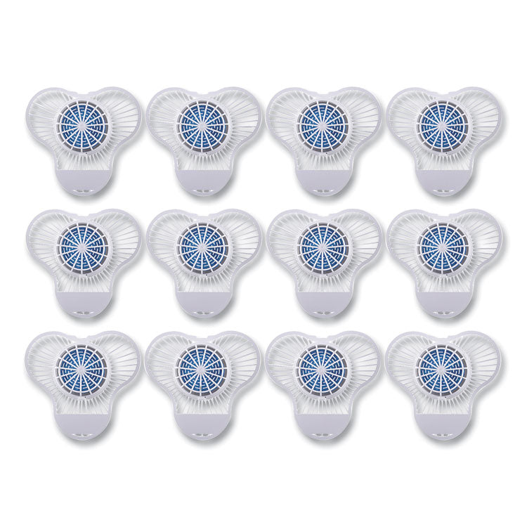 Urinal Screen with Non-Para Deodorizer Block, Green Apple Scent, 3.25 oz, Blue/White, 12/Box