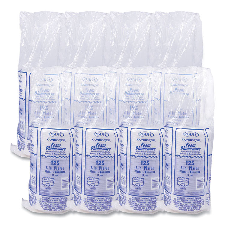 Concorde Foam Plate, 6" dia, White, 1,000/Carton
