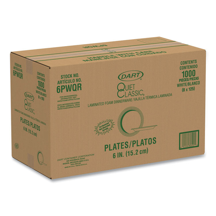 Quiet Classic Laminated Foam Dinnerware Plates, 6" dia, White, 125/Pack, 8 Packs/Carton
