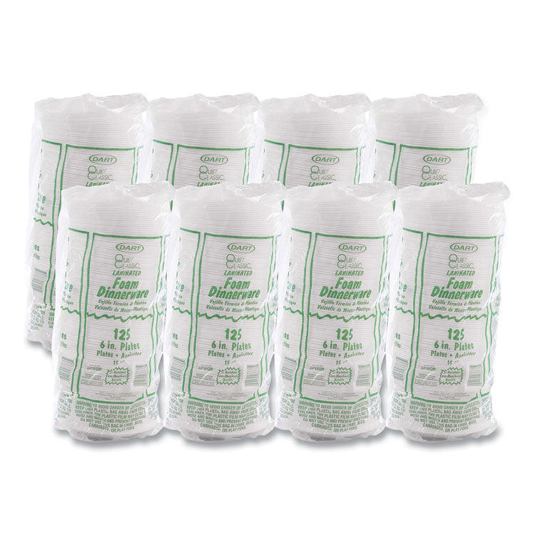 Quiet Classic Laminated Foam Dinnerware Plates, 6" dia, White, 125/Pack, 8 Packs/Carton