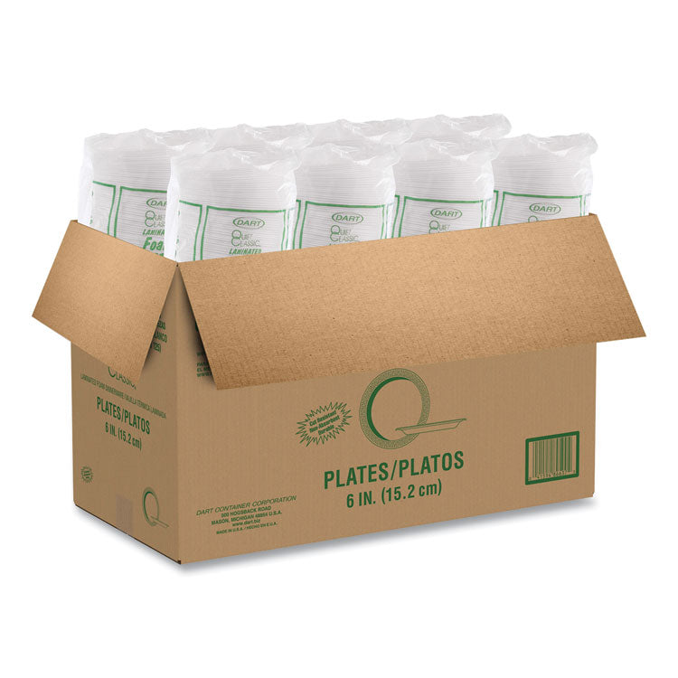 Quiet Classic Laminated Foam Dinnerware Plates, 6" dia, White, 125/Pack, 8 Packs/Carton