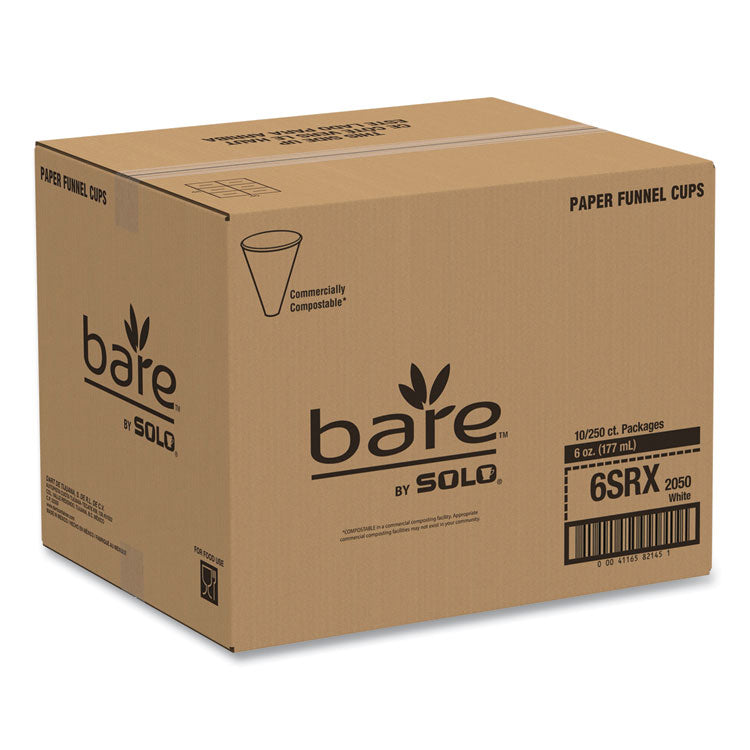 Bare Eco-Forward Treated Paper Funnel Cups, 6 oz, White, 250/Bag, 10/Carton