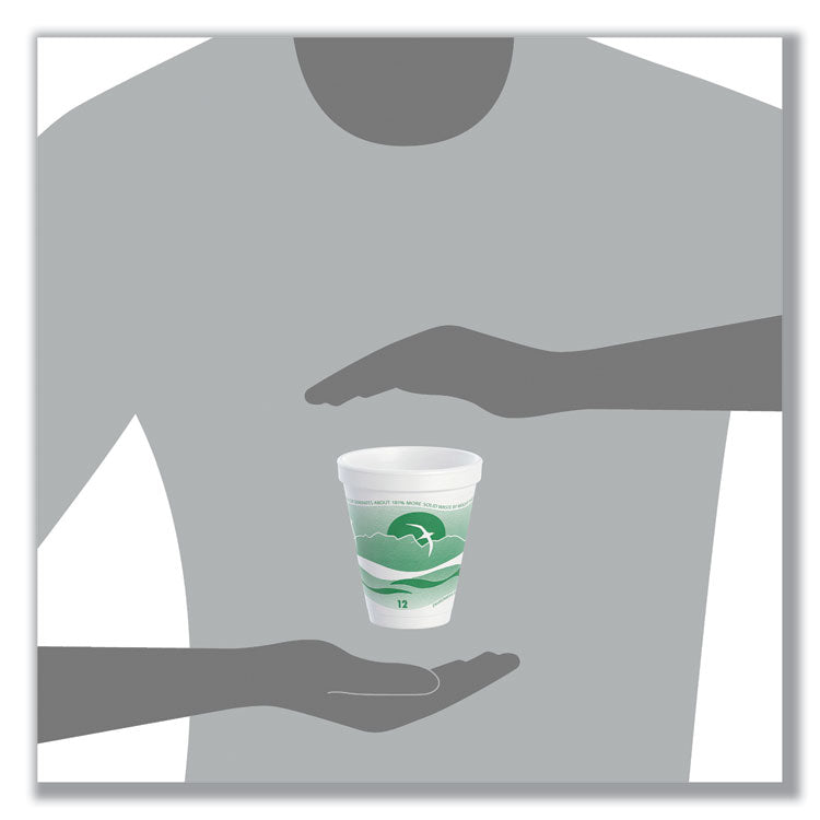 Horizon Hot/Cold Foam Drinking Cups, 12 oz, White/Green, 25/Bag, 40 Bags/Carton