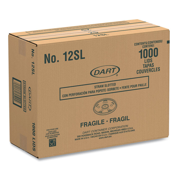 Plastic Lids for Foam Cups/Bowls/Containers, Flat with Straw Slot, Fits 6 oz to 14 oz, Translucent, 100/Pack, 10 Packs/Carton