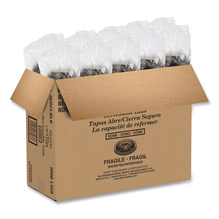 Optima Reclosable Lid, Fits 12 oz to 24 oz Hot Cups, Plastic, Black, 100/Pack, 10 Packs/Carton