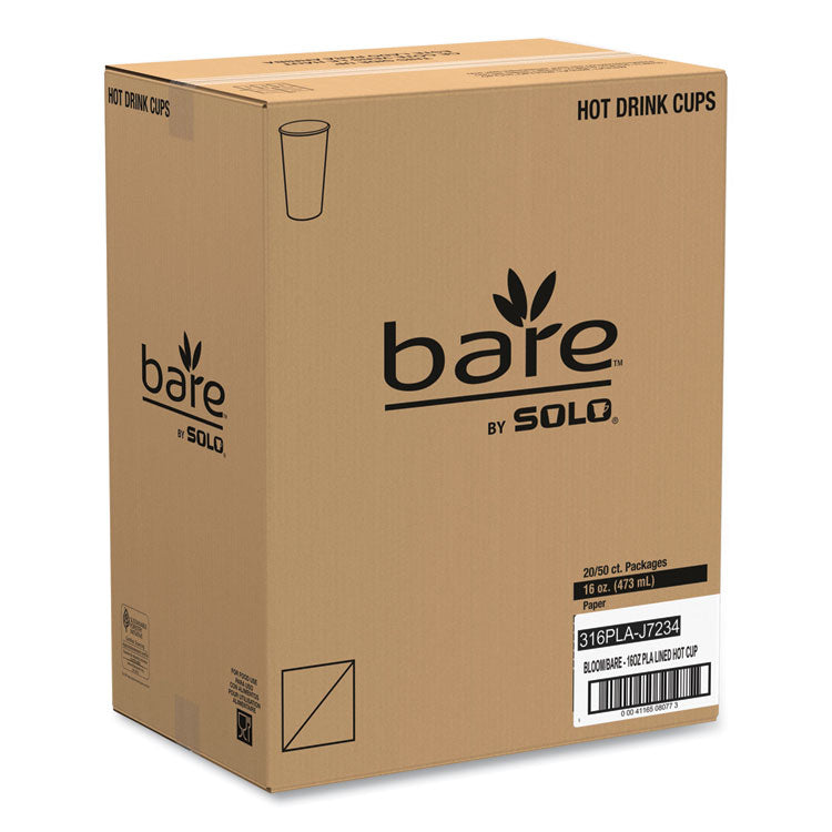 Bare Eco-Forward PLA Paper Hot Cups, 16 oz, White/Green/Orange, 1,000/Carton