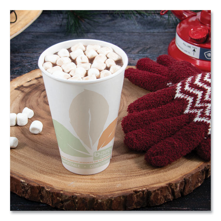 Bare Eco-Forward PLA Paper Hot Cups, 16 oz, White/Green/Orange, 1,000/Carton