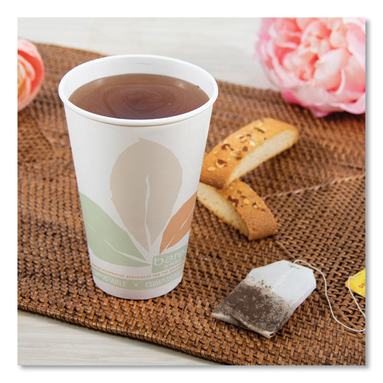 Bare Eco-Forward PLA Paper Hot Cups, 16 oz, White/Green/Orange, 1,000/Carton