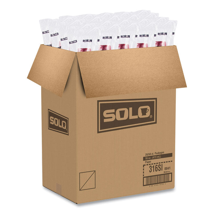 Paper Hot Drink Cups in Bistro Design, 16 oz, Maroon, 50/Pack