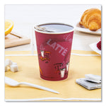 Paper Hot Drink Cups in Bistro Design, 12 oz, Maroon, 50/Pack