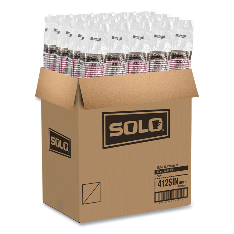 Paper Hot Drink Cups in Bistro Design, 12 oz, Maroon, 50/Pack