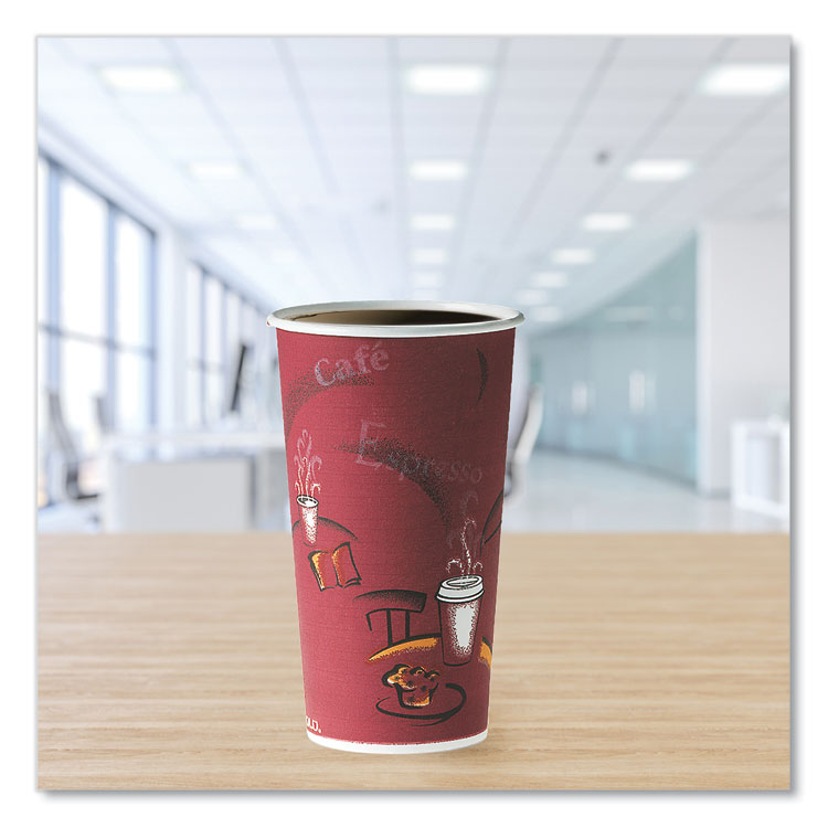 Single-Sided Poly Paper Hot Cups, 20 oz, Bistro Design, 600/Carton