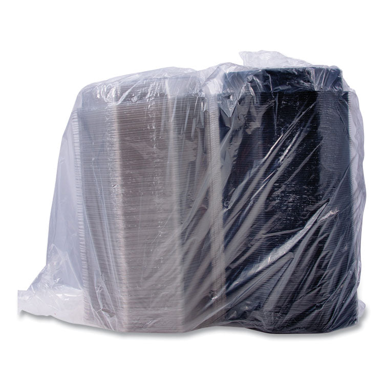 OctaView Hinged-Lid Cold Food Containers, 42 oz, 9.57" x 9.2" x 3.2", Black/Clear, Plastic, 100/Carton