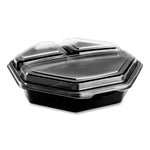 OctaView Hinged-Lid Cold Food Containers, 3 Compartments, 36 oz, 9.57 x 9.2 x 2.4, Black/Clear, Plastic, 100/Carton