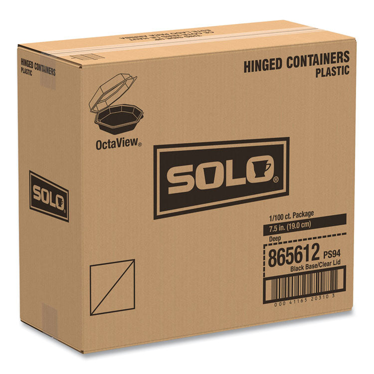OctaView Hinged-Lid Cold Food Containers, 28 oz, 7.94 x 7.5 x 3.2, Black/Clear, Plastic, 100/Carton