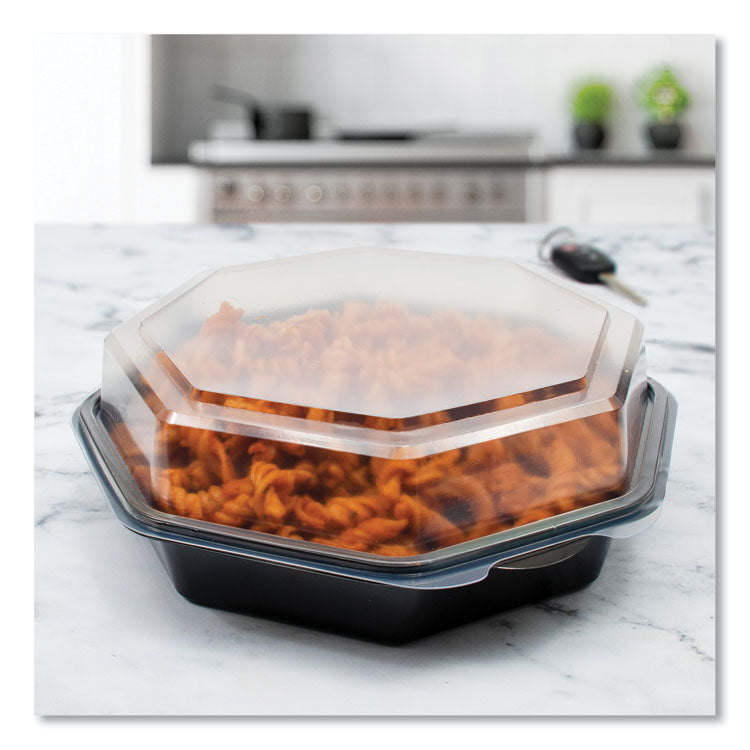 OctaView Hinged-Lid Cold Food Containers, 28 oz, 7.94 x 7.5 x 3.2, Black/Clear, Plastic, 100/Carton