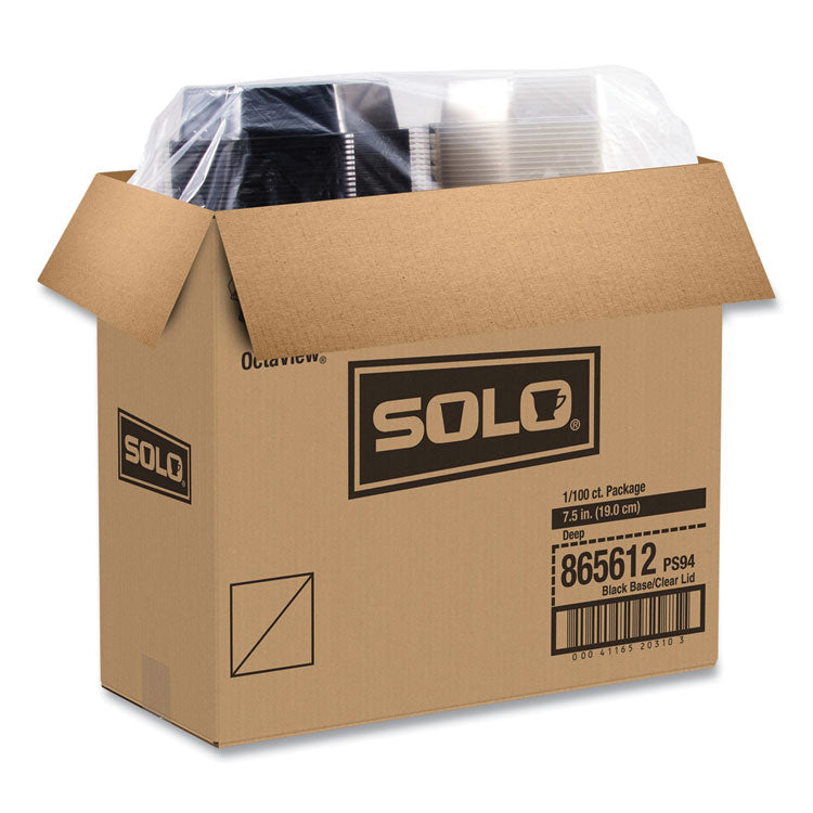 OctaView Hinged-Lid Cold Food Containers, 28 oz, 7.94 x 7.5 x 3.2, Black/Clear, Plastic, 100/Carton