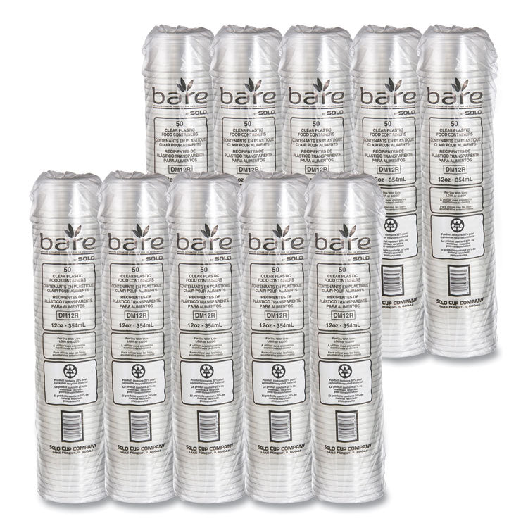 Bare Eco-Forward RPET Deli Containers, ProPlanet Seal, 12 oz, Clear, Plastic, 50/Pack, 10/Carton