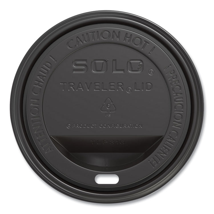 Traveler Cappuccino Style Dome Lid, Fits 10 oz to 24 oz Hot Cups, Plastic, Black, 100/Sleeve, 10 Sleeves/Carton