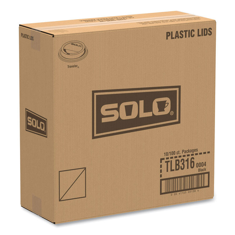 Traveler Cappuccino Style Dome Lid, Fits 10 oz to 24 oz Hot Cups, Plastic, Black, 100/Sleeve, 10 Sleeves/Carton