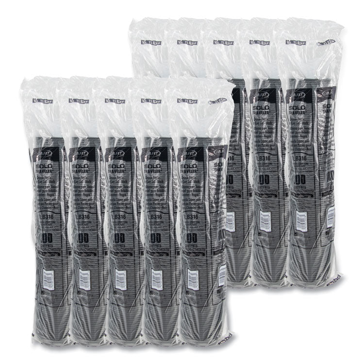Traveler Cappuccino Style Dome Lid, Fits 10 oz to 24 oz Hot Cups, Plastic, Black, 100/Sleeve, 10 Sleeves/Carton
