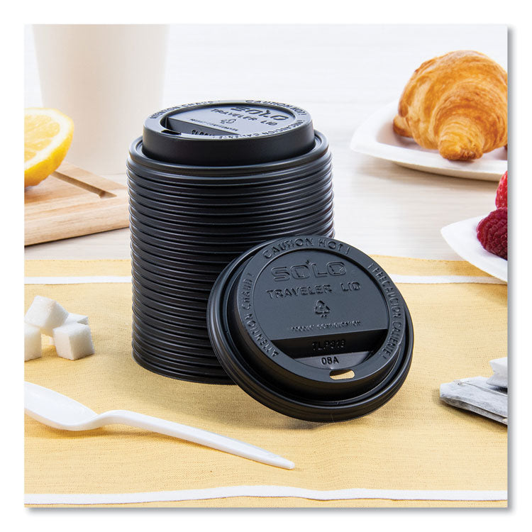 Traveler Cappuccino Style Dome Lid, Fits 10 oz to 24 oz Hot Cups, Plastic, Black, 100/Sleeve, 10 Sleeves/Carton