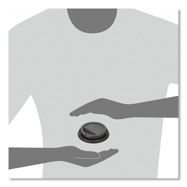 Traveler Cappuccino Style Dome Lid, Fits 10 oz to 24 oz Hot Cups, Plastic, Black, 100/Sleeve, 10 Sleeves/Carton