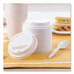 Traveler Cappuccino Style Dome Lid, Fits 10 oz to 24 oz Hot Cups, Plastic, White, 100/Pack, 10 Packs/Carton