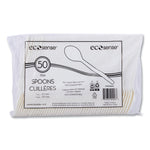 EcoSense Renewable Plant Starch Cutlery, Spoon, Plastic, Cream, 50/Pack, 20 Packs/Carton
