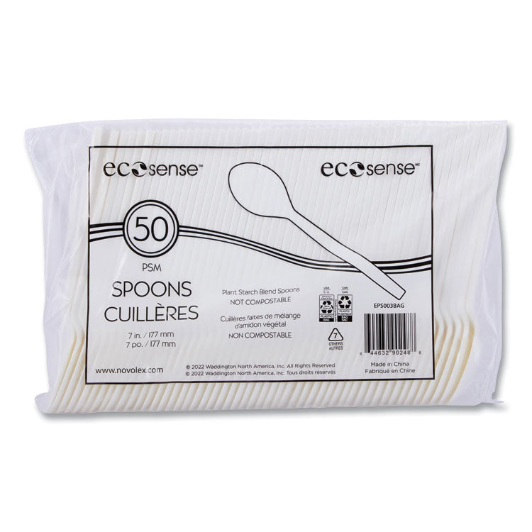 EcoSense Renewable Plant Starch Cutlery, Spoon, Plastic, Cream, 50/Pack, 20 Packs/Carton