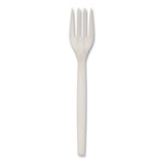 EcoSense Renewable Plant Starch Cutlery, Fork, Plastic, Cream, 50/Pack, 20 Packs/Carton