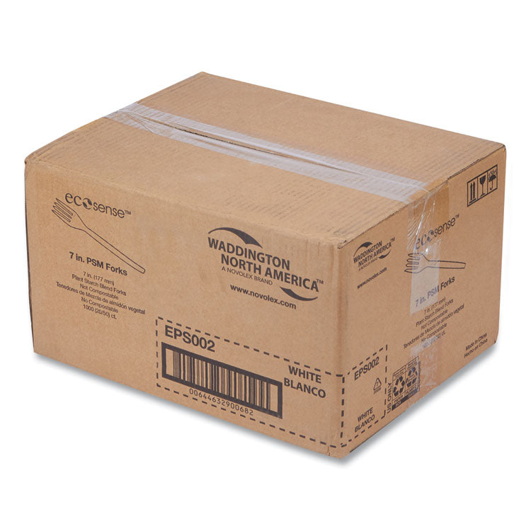EcoSense Renewable Plant Starch Cutlery, Fork, Plastic, Cream, 50/Pack, 20 Packs/Carton