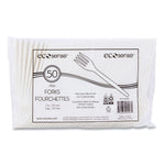 EcoSense Renewable Plant Starch Cutlery, Fork, Plastic, Cream, 50/Pack, 20 Packs/Carton