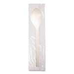 EcoSense Renewable Plant Starch Cutlery, Individually Wrapped, Mediumweight Spoon, Plastic, Natural, 750/Carton