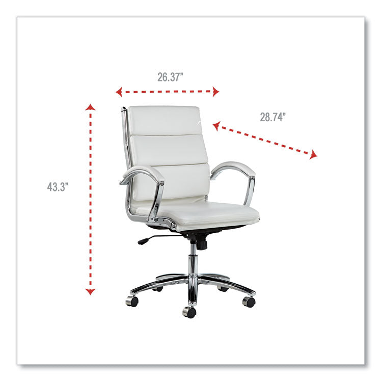 Alera Neratoli Mid-Back Slim Profile Chair, Faux Leather, Up To 275 Lb, 18.3" To 21.85" Seat Height, White Seat/back, Chrome