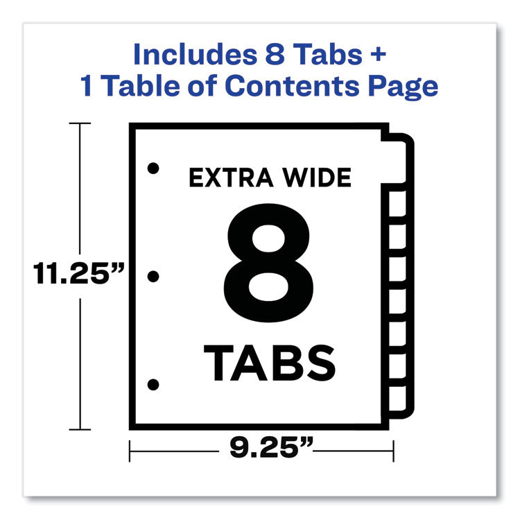 Customizable TOC Ready Index Multicolor Tab Dividers, Extra Wide Tabs, 8-Tab, 1 to 8, 11 x 9.25, White, 1 Set