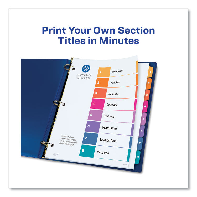 Customizable TOC Ready Index Multicolor Tab Dividers, Extra Wide Tabs, 8-Tab, 1 to 8, 11 x 9.25, White, 1 Set