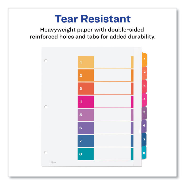Customizable TOC Ready Index Multicolor Tab Dividers, Extra Wide Tabs, 8-Tab, 1 to 8, 11 x 9.25, White, 1 Set