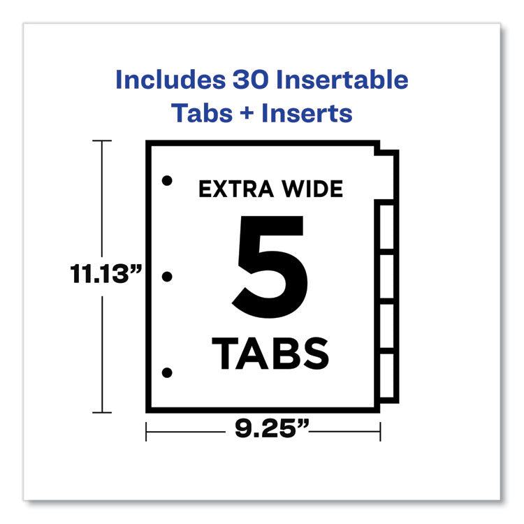 Insertable Big Tab Dividers, 5-Tab, Single-Sided Copper Edge Reinforcing, 11.13 x 9.25, White, Clear Tabs, 1 Set