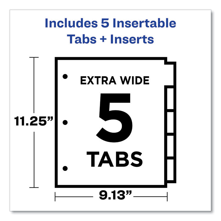 Insertable Dividers w/Single Pockets, 5-Tab, 11.25 x 9.13, White, 1 Set