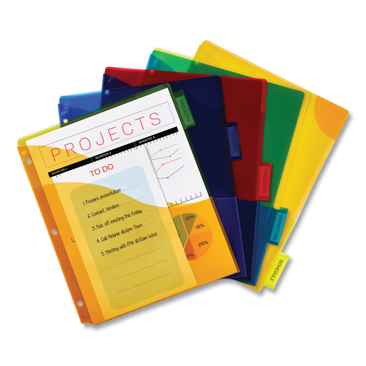 Insertable Big Tab Plastic Three-Pocket Corner Lock Dividers, 5-Tab, 11.13 X 9.25, Assorted, 1 Set