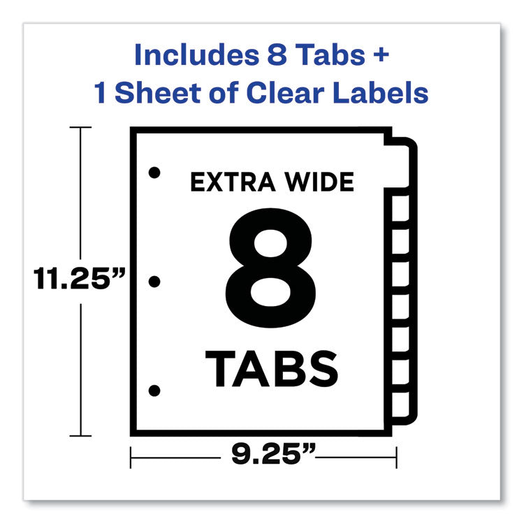 Print and Apply Index Maker Clear Label Dividers, Extra Wide Tab, 8-Tab, 11.25 x 9.25, White, 1 Set