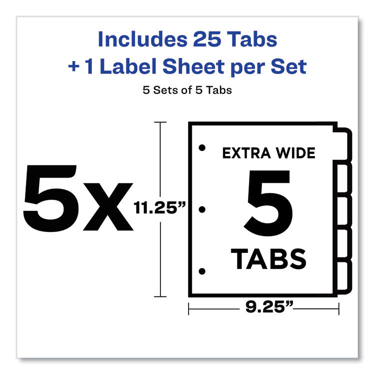 Print and Apply Index Maker Clear Label Dividers, Extra Wide Tab, 5-Tab, White Tabs, 11.25 x 9.25, White, 5 Sets